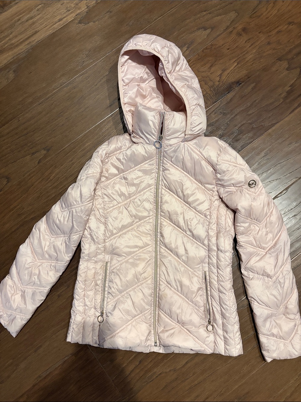 Michael Kors Girls' Light Pink Quilted Hooded Puffer Jacket